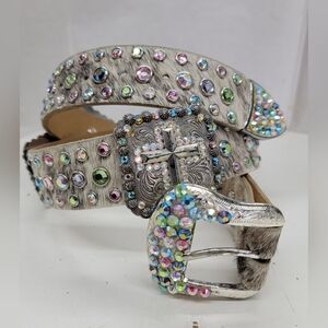 Rhinestone Cowgirl With Conchos & Calf Hair Western Belt